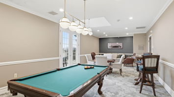 Horizons at the Village at Whitehall Game room with billiards and card tables – Horizons at the Village at Whitehall | 55+ Community in Lehigh County, PA