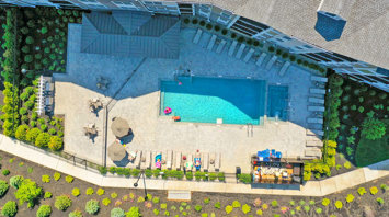 Horizons at Autumn Ridge Aerial pool view of 55+ active adult garden apartments in Lopatcong, NJ – Horizons at Autumn Ridge