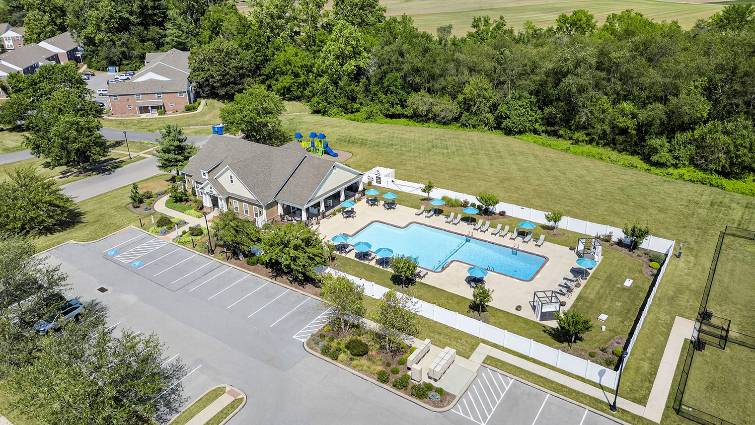 The Reserve at Copper Chase Aerial view of clubhouse at The Oaks and Reserve at Copper Chase in York, PA