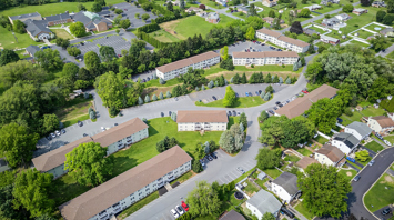 The Hills at Lehigh Aerial view of pet-friendly apartments for rent in Bethlehem, PA – Hills at Lehigh