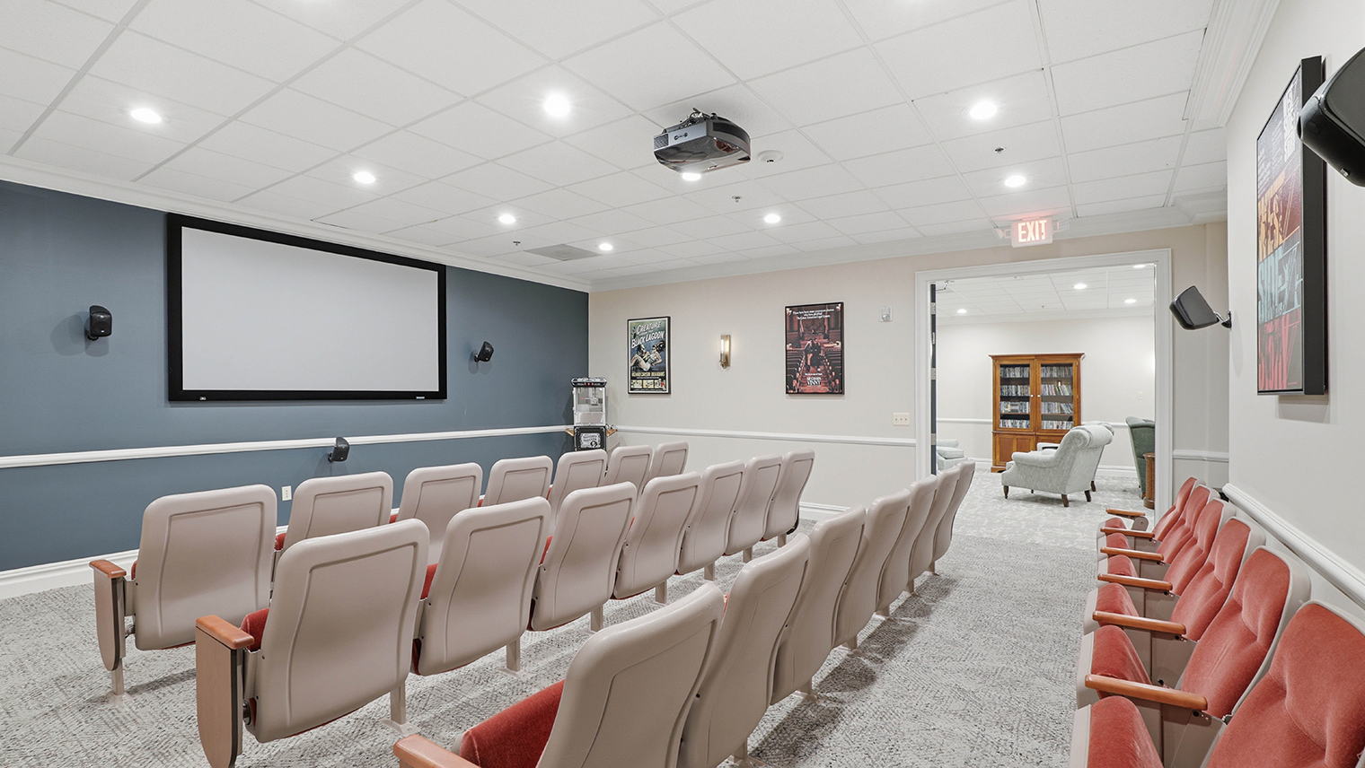 Horizons at the Village at Whitehall Community theater room with seating – Horizons at the Village at Whitehall | 55+ Community in Lehigh County, PA