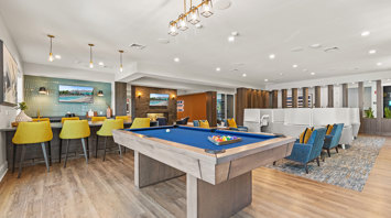 The View at Mackenzi Garden apartment rentals with a clubhouse lounge and pool table in York, PA – The View at Mackenzi