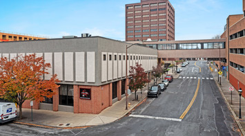 3 West Aerial view of two-story commercial building with built-to-suit retail space for lease in Downtown Bethlehem, PA – 3 West