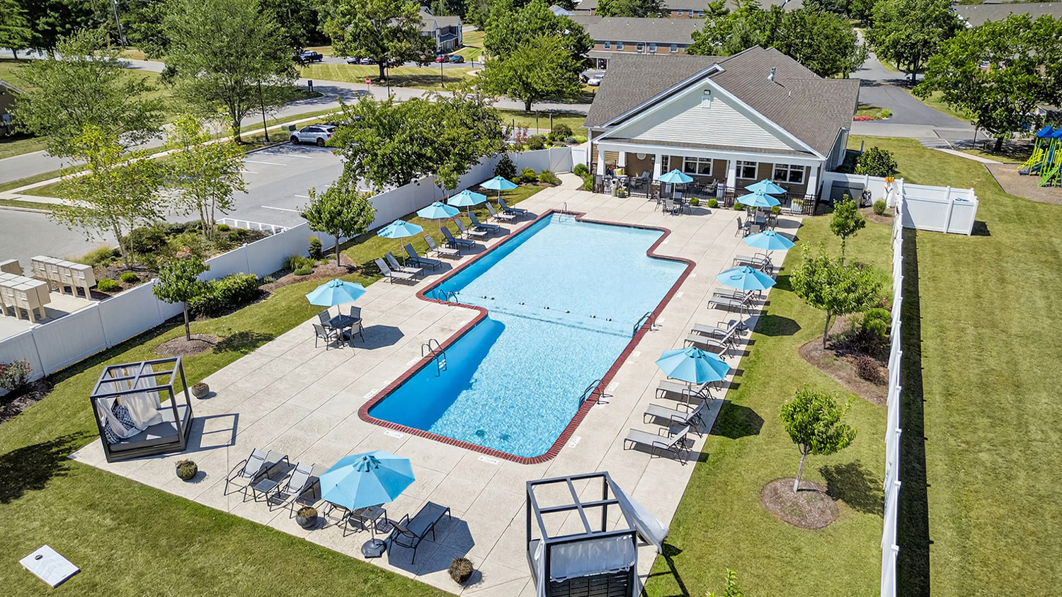 Aerial view of pool area at The Oaks and Reserve at Copper Chase in York, PA