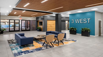3 West Newly renovated lobby with new signage and flooring in two-story building offering retail and office space for lease in Downtown Bethlehem, PA – 3 West