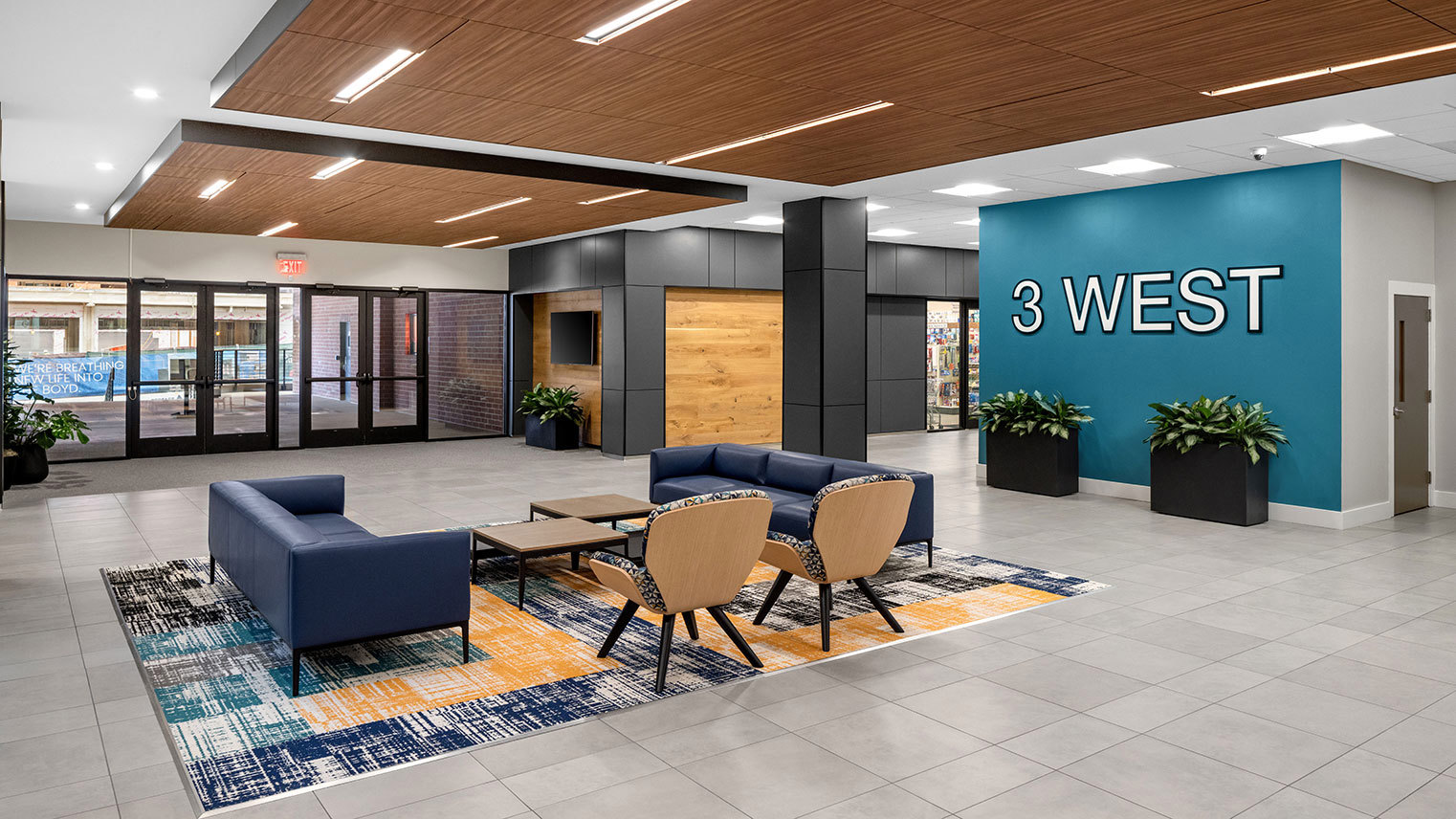 3 West Newly renovated lobby with new signage and flooring in two-story building offering retail and office space for lease in Downtown Bethlehem, PA – 3 West