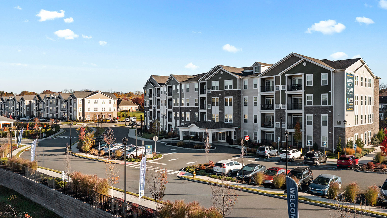 Horizons at Autumn Ridge Exterior view of pet friendly 55+ active adult apartments in Lopatcong, NJ – Horizons at Autumn Ridge
