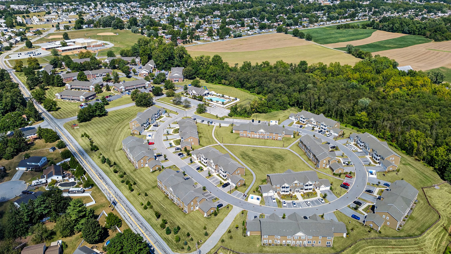 The Reserve at Copper Chase aerial view - The Oaks and Reserve at Copper Chase in York, PA with apartments and townhomes for rent