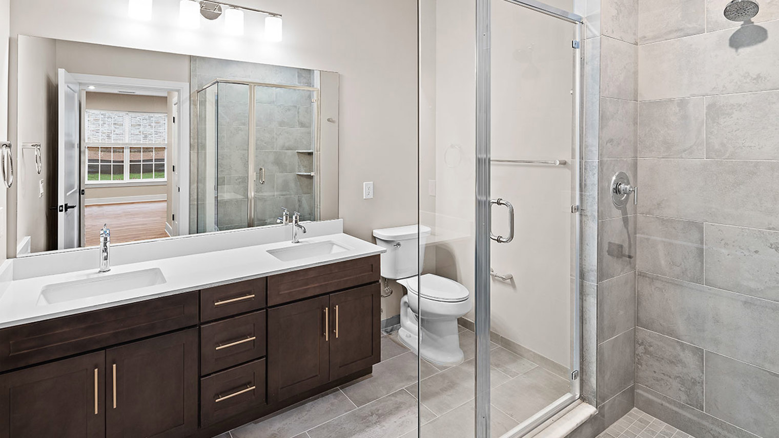 The Ridge at Readington Pet friendly apartment primary bathroom in Whitehouse Station, NJ – The Ridge at Readington