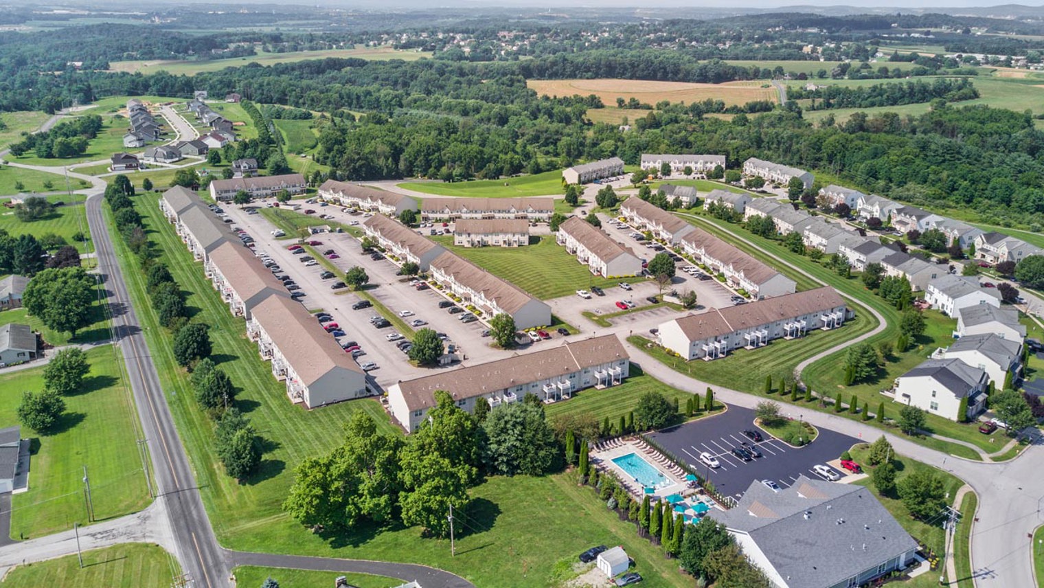 The View at Mackenzi Aerial view of pet friendly apartments in York, PA – The View at Mackenzi