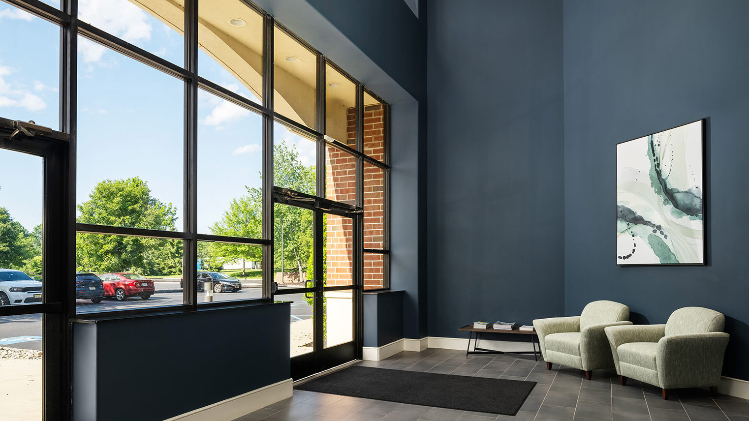 Raritan Commons Modern lobby at Raritan Commons office and medical building in Flemington, NJ