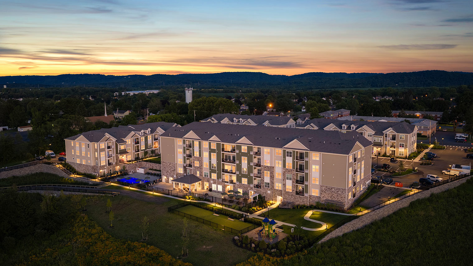 Monte View at Pohatcong Aerial view of pet-friendly luxury apartment rentals in Pohatcong, NJ – Monte View at Pohatcong