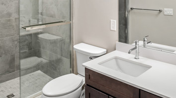 The Ridge at Readington Luxury elevator building apartment primary bathroom in Whitehouse Station, NJ – The Ridge at Readington
