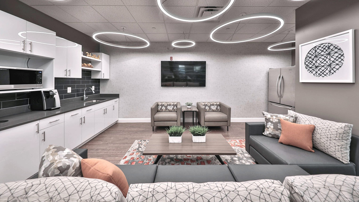 Suite Life at Parsippany Commons Furnished executive suite with breakroom for rent near me Parsippany, New Jersey -Suite Life at Parsippany Commons