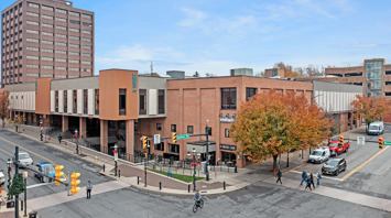 3 West Aerial view of two-story building with retail and office space for lease in downtown Bethlehem, PA within walking distance of boutiques, restaurants and shops – 3 West