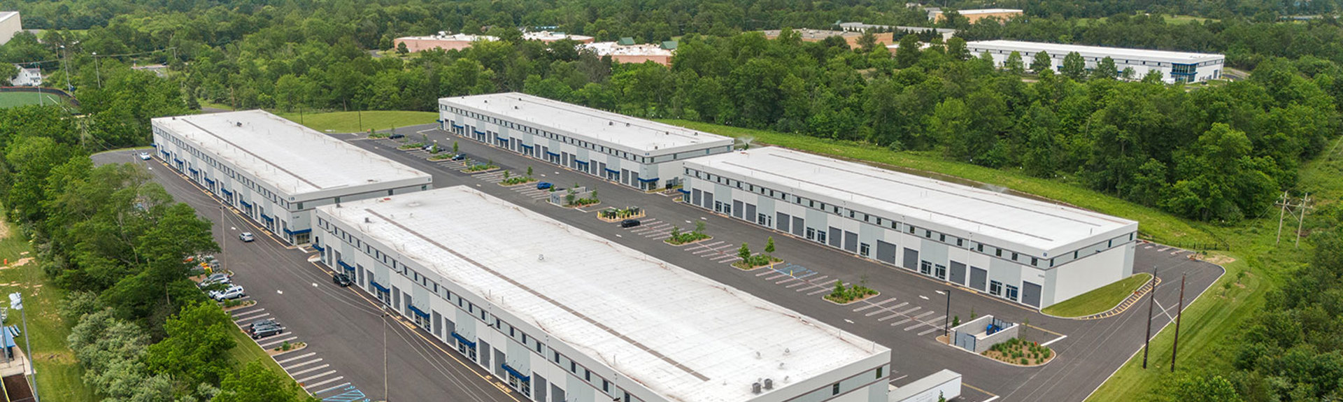 Four building warehouse complex offering industrial flex space for rent in Flemington, NJ – Flemington Junction Business Center