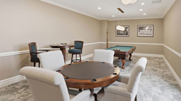 Horizons at the Village at Whitehall Resident game room with card tables and billiards – Horizons at the Village at Whitehall | 55+ Community in Lehigh County, PA