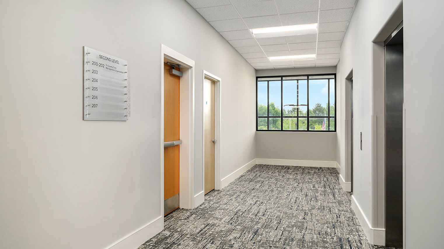 Greenwich Commons Second-floor hallway at Greenwich Commons office building in Stewartsville, NJ